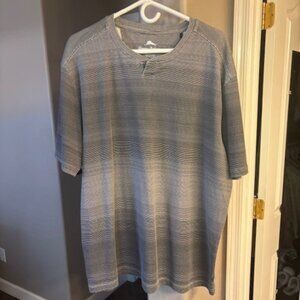 Tommy Bahama Grey Striped Short Sleeve Shirt, Size XL